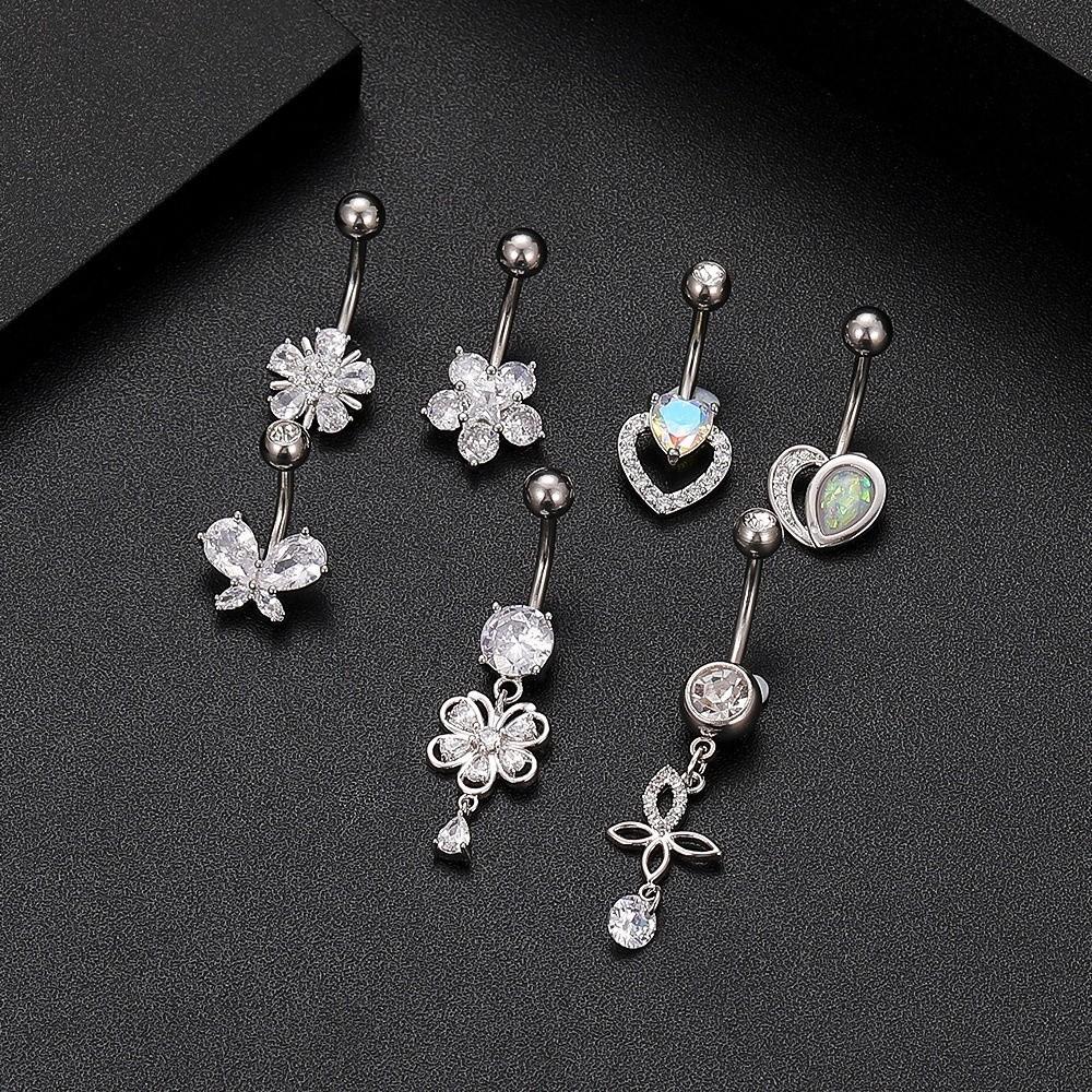 Butterfly Belly Piercings Curved Zircon Navel Ring Vintage Body Piercing Jewelry Women