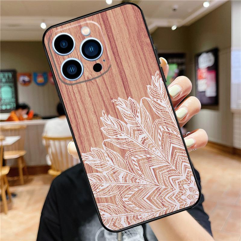 Mandala Wood Floral Case For iPhone 17 16 15 14 13 12 11 Pro Max Mini Plus 16e 17 Air Bumper Cover Accessories