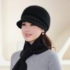 Middle Aged Elderly Autumn Winter Rabbit Fur Basin Hat Fashionable Mother Hat with Velvet Insulation Windproof Knitted Hat Scarf Kit