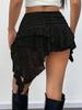 Women's Y2K Lace Mini Skirt Low Rise Pleated Ruffle Asymmetric Layered Fairy Skirt
