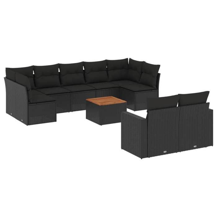 VidaXL Salon de Jardin avec Coussins 10 pcs, Canapés de Terrasse, Ensemble de Meubles de Patio, Mobilier d'Extérieur, Noir 3256601