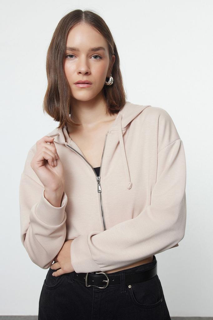 Женская модная стильная толстовка с каменным воротником на молнии, мягкая на ощупь укороченная короткая трикотажная толстовка обычного кроя