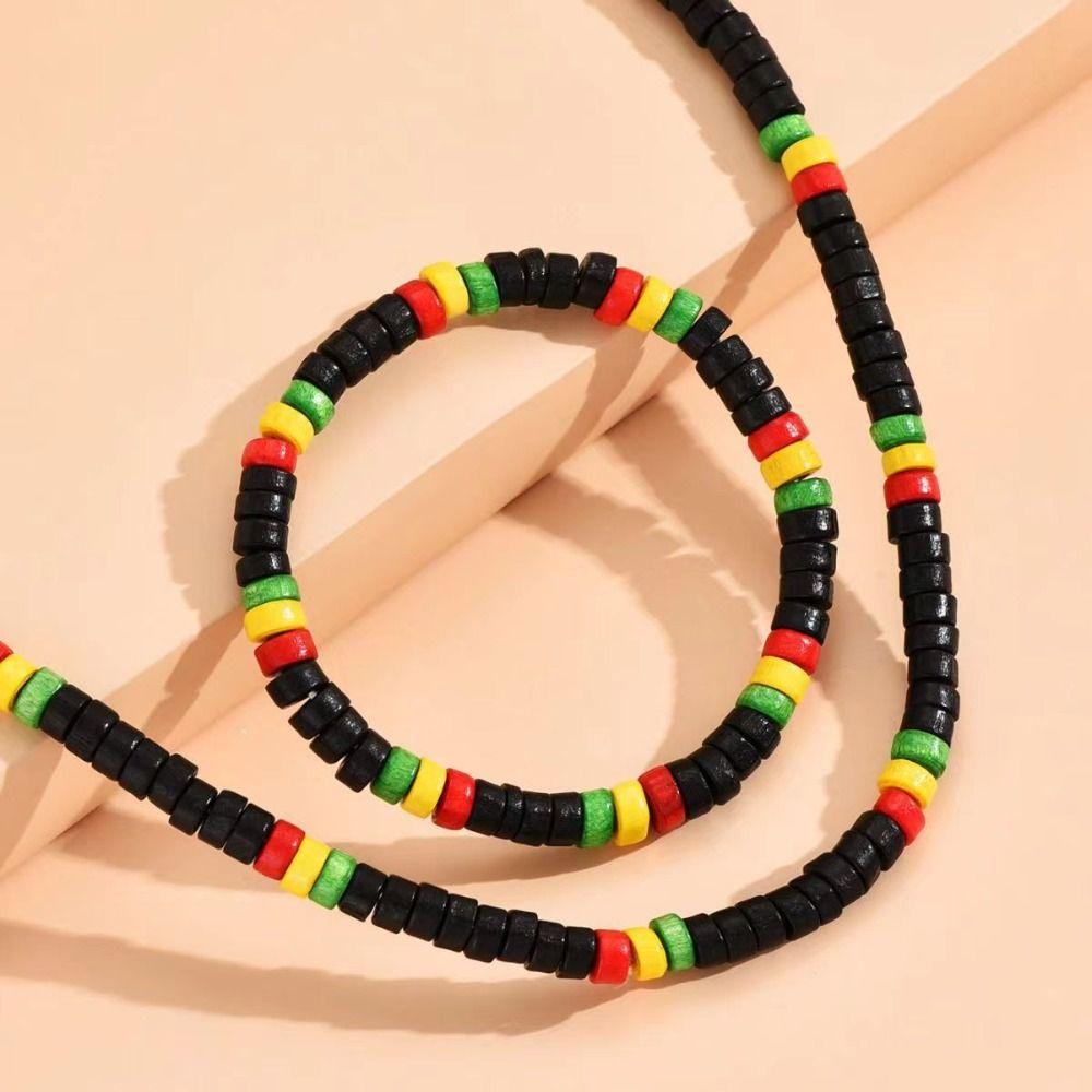Хип-хоп эластичный браслет ожерелье ручная веревка ретро деревянные бусины комплект ювелирных изделий студент