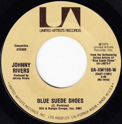 7-дюймовая пластинка ДЖОННИ РИВЕРС - Blue Suede Shoes / Stories To A Chi UAXW198W United Artists 1973 US Рок Б/У