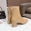 2024 Новые женские ботильоны на среднем каблуке с толстым каблуком Ботинки Martin для женщин Корейские ботильоны с молнией сзади