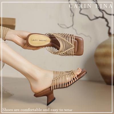 Мода 2024 Лето Женские Шлепанцы Мюли Женская Обувь Открытый Носок Туфли на Высоком Каблуке Слингбэк Современные Сандалии Обувь Гладиаторы