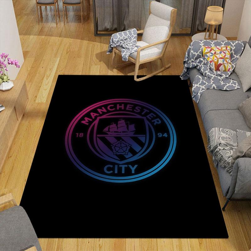 Man City Flannel Printed Carpet, Home Sofa Decoration for Living Room & Bedroom, Non‑Slip Play Flannel Floor Mat for Game Room