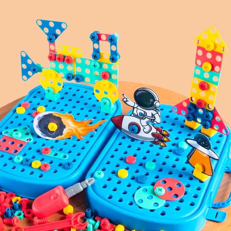 Игрушки Сборка Образовательные Игрушки Набор Инструментов Игрушечный Электрический Шуруповерт Гайка 3D Пазл Ролевые Игры Динозавр Сверление для Детей Мальчиков