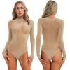 Women's Mesh Sheer Bodysuit Shapewear Long Sleeve Leotard High Cut Thong Jumpsuit Rompers