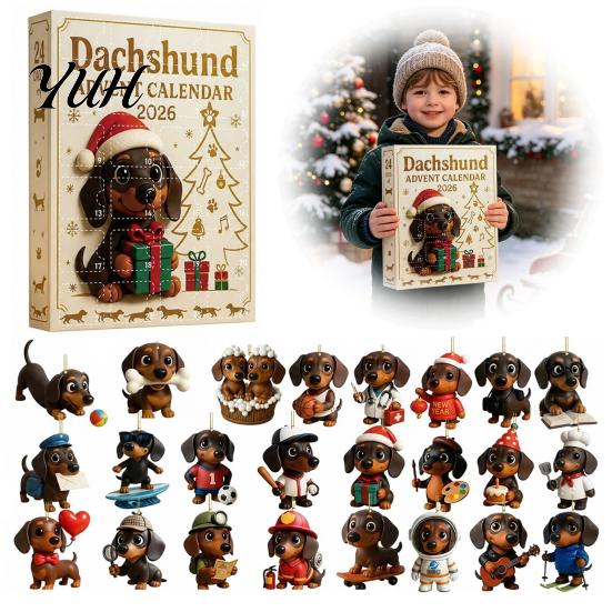 24 Days Surprise Charms 2026 Dachshund Advent Calendar, Christmas Dog Collectible Set, Pcs Collector Items 2D Acrylic Holiday Figures Countdown