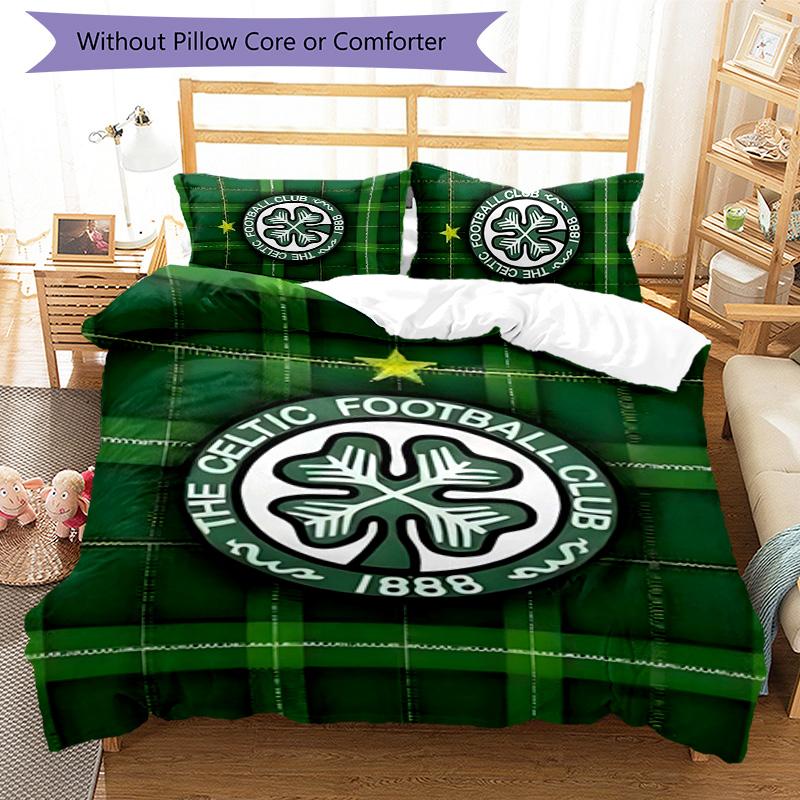 Celtic FC 3pcs Bedding Set Duvet Cover Closure Includes 1 Duvet Cover & 2 Pillowcases for All Seasons Bedroom Home Dorm Decor