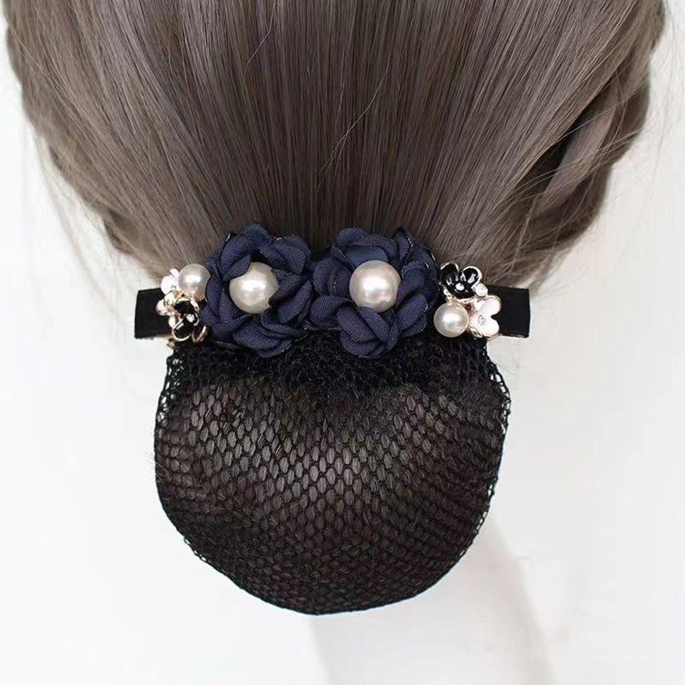 Simple Pearl Flower Cloth Headdress Hairnet Mesh Snood Korean Style Headwear Women Spring Clip