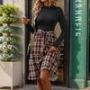 YYFS Женская мода осень зима клетчатый принт с длинным рукавом и воротником-стойкой с высокой талией повседневные платья