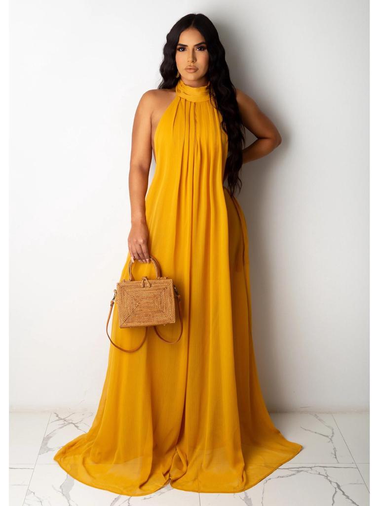 Новое летнее европейско-американское сексуальное однотонное шифоновое платье