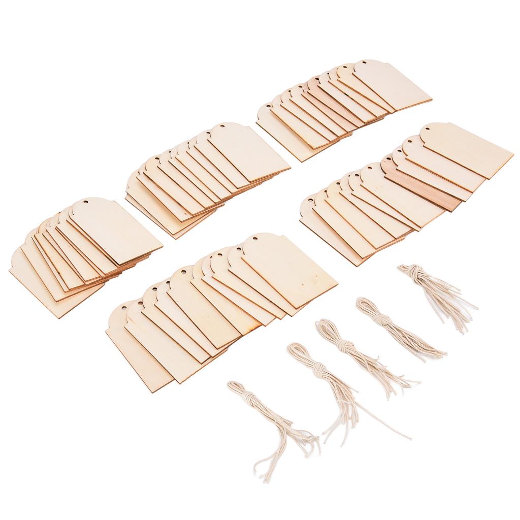 50pcs Wood Pieces DIY Natural Rustic Unfinished Wood with Hemp Rope for Handicraft Bookmarks Gift Labels Decoration