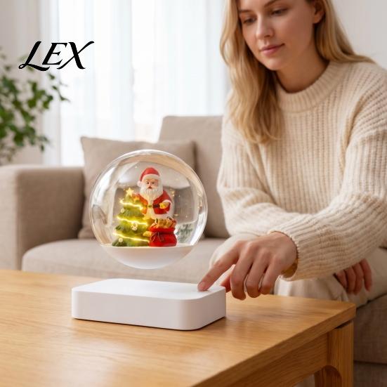 Winter Wonderland Table Ornament Magnetic Levitating Santa Claus Tree with LED Light, Lighted Rotating Floating Unique Seasonal Display Christmas