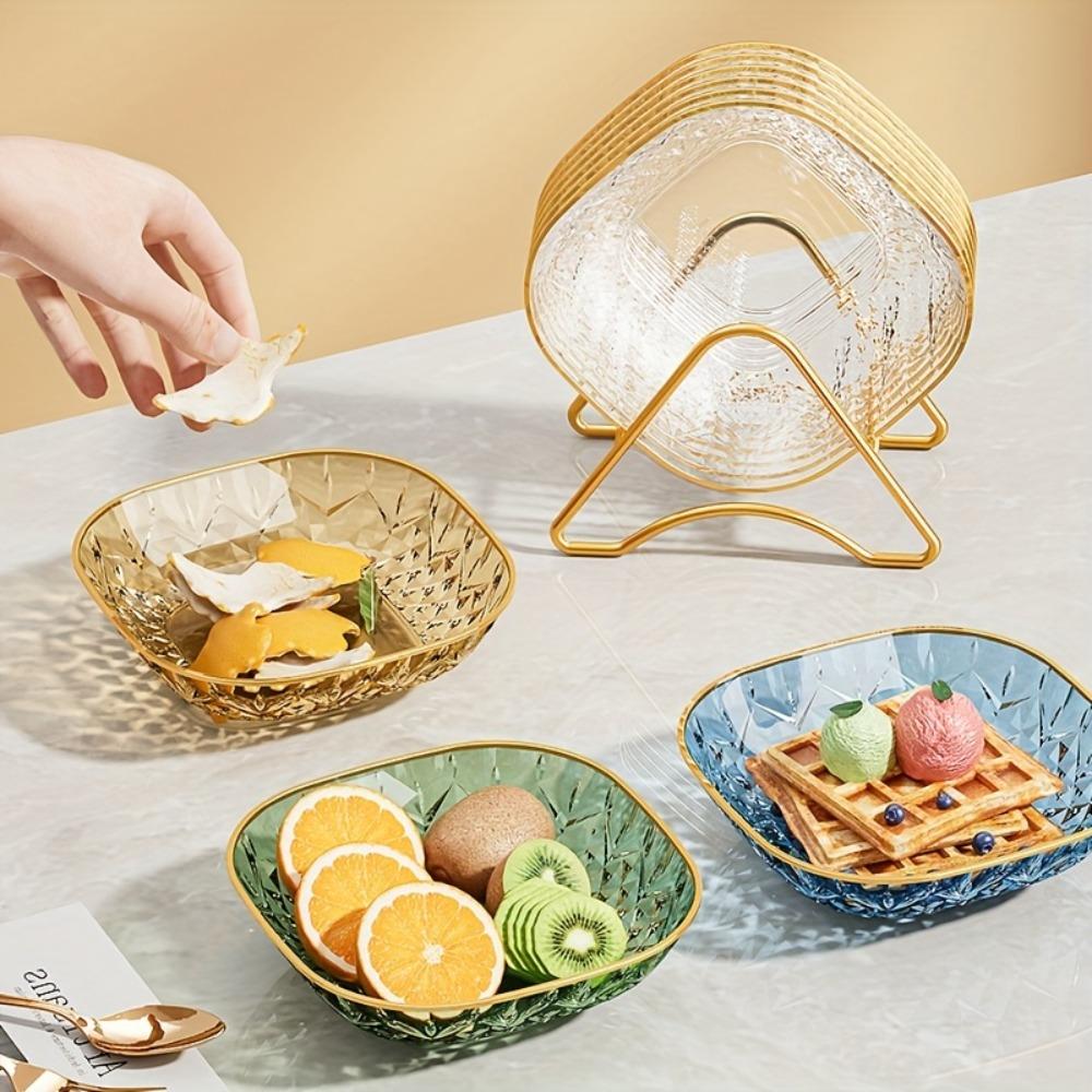 5PCS Golden Trim Snack Plate Square Dining Table Waste Dish Multi-functional Appetizer Plate Fruit