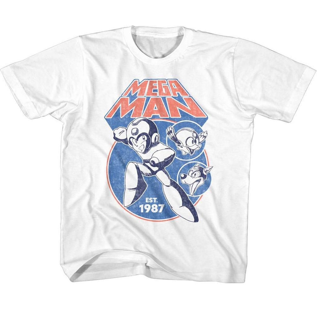 Белая молодежная футболка Mega Man Circles