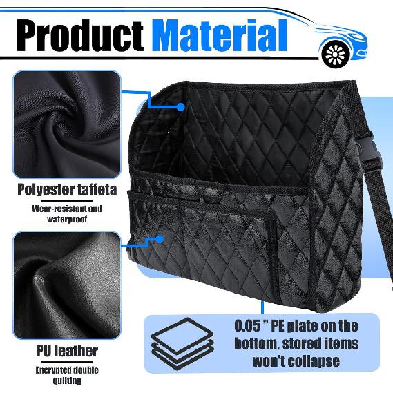 Car Purse Holder Between Seats, Leather Auto Front Seat Handbag Organizer Pocket, Large Capacity Car Net Pocket Handbag Holder, Backseat Barrier