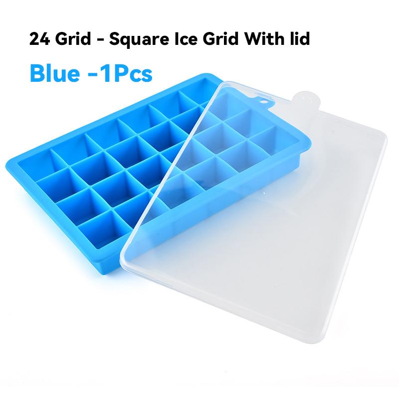 With Lid 24-hole Silicone Ice Tray Square Box Auxiliary Food Puree Cheese Jelly Mold Bar Kitchen Tool Cocktail Cube