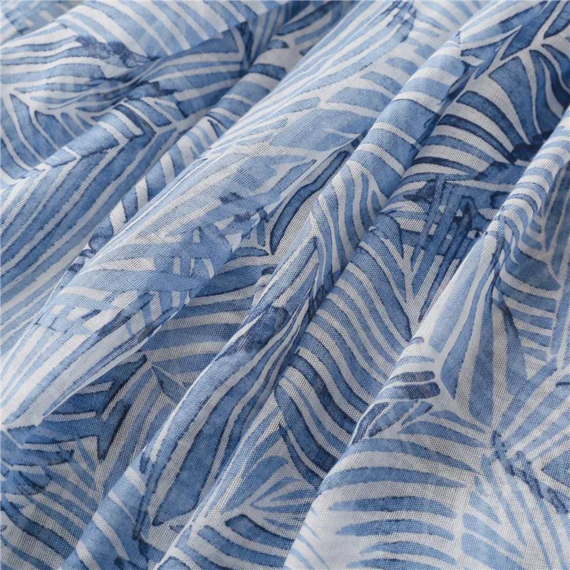 Синий шелковый шарф в стиле бохо с банановыми листьями - солнцезащитная шаль с кисточками