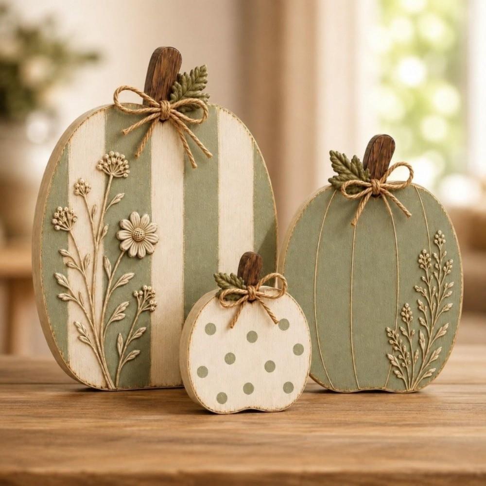 3 pcs Home Decor Wildflower Pumpkin Figurine Dots Flower Tabletop Ornament Fall Season