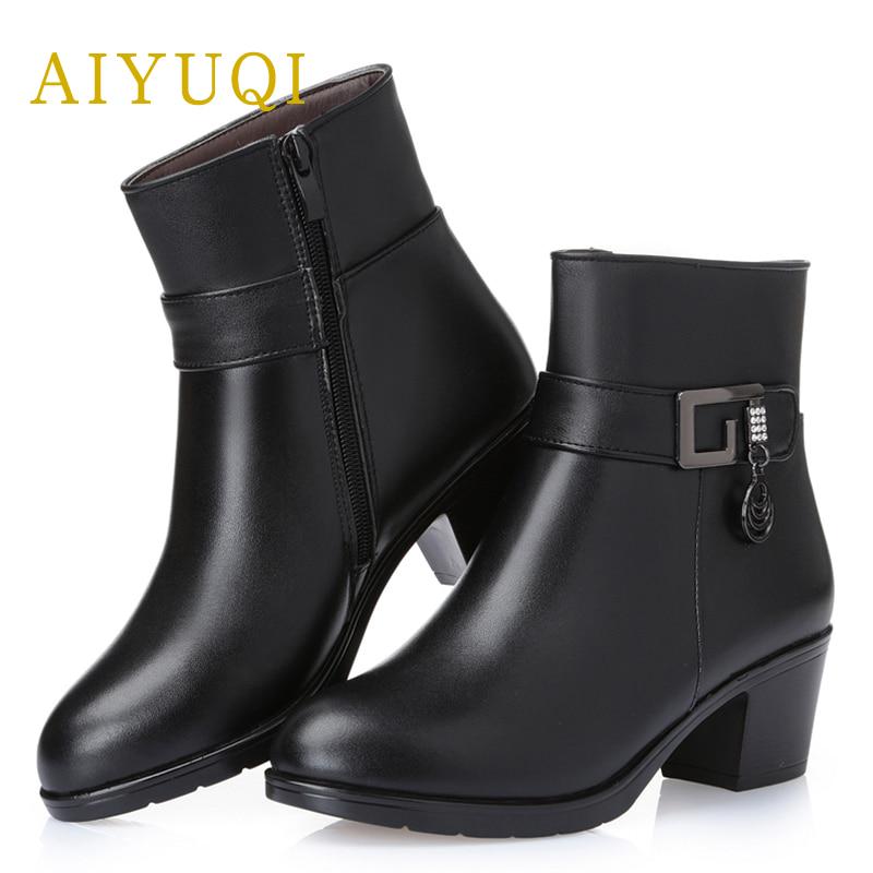 Winter Women's Boot Natural Genuine Leather Wool Warm Female Snow Boot Fashion Booties  Women