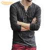 Men Solid Color Casual V Neck Thin Buttons T-shirt