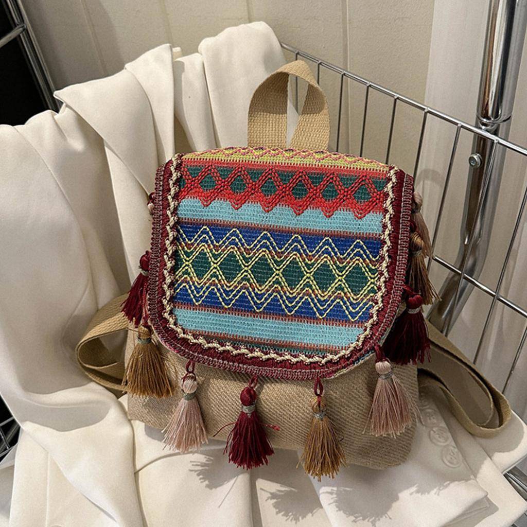 Сумка через плечо с двойным ремнем, рюкзак для девочек-студентов, универсальная сумка с кисточками, школьный рюкзак в этническом стиле для отдыха