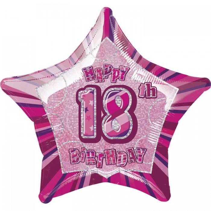 Unique Party Happy 18th Birthday Pink Star Foil Balloon