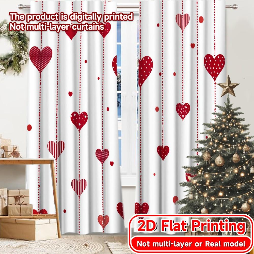 2D Flat Printing 2pcs Hanging Hearts Chic Contemporary Curtains Durable 100% Polyester Fabric Curtains Decorations Outdoor