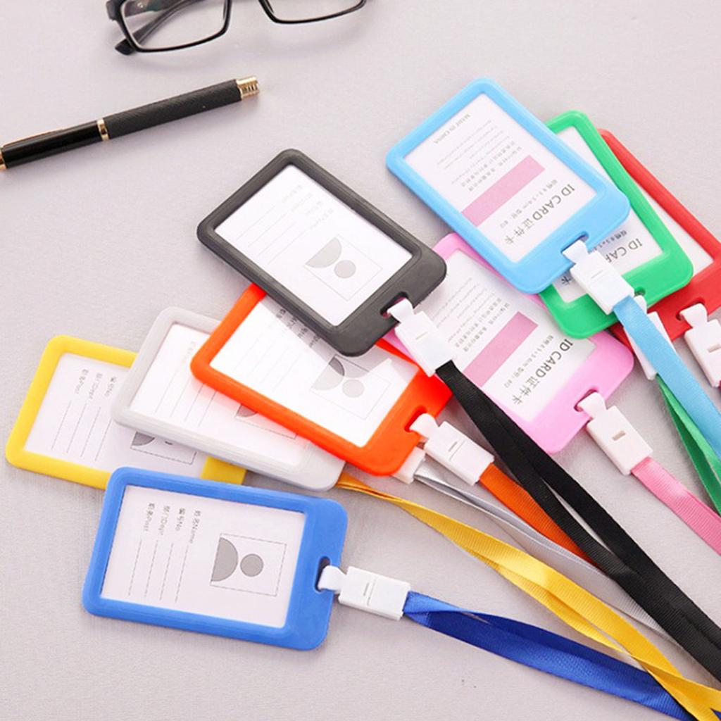 Portable Colorful Employee Plastic ID Card Holder Name Tag Lanyard Neck Strap