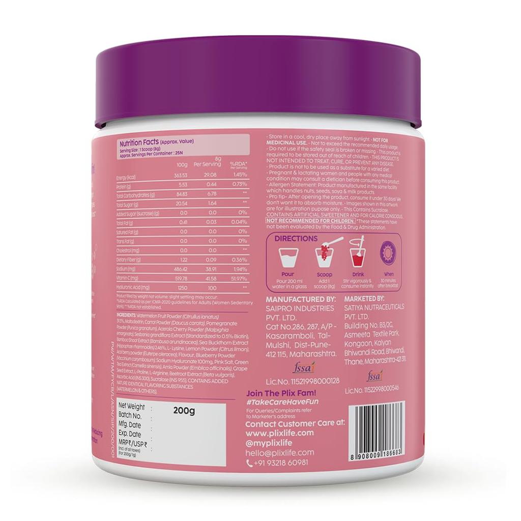 PLIX The Plant Fix Collagen Booster Powder 3x200g for Healthy Skin Hydration & Radiance Watermelon