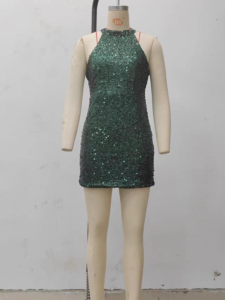 2024 Euro-American Crystal Tassel Halter Sequin Evening Dress