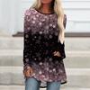 Plus Size Women Spring Flower Printed Comfy Long Sleeve Round Collar T-shirt Casual Baggy Mid Length Tee Tops