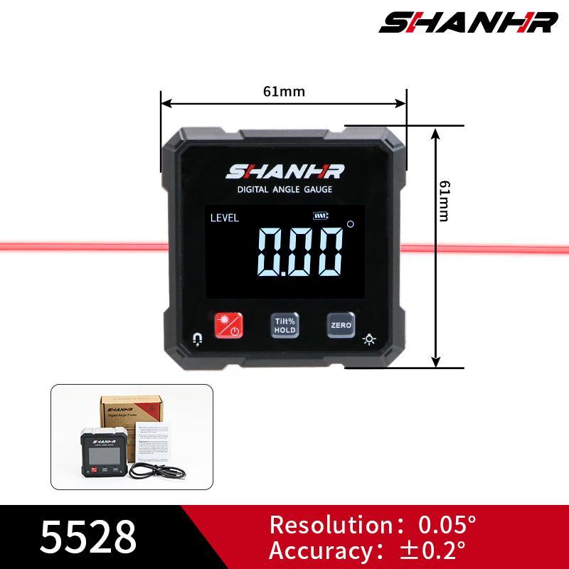 SHAHE Rechargeable Digital Angle Finder with Dual Laser- 4-Side Magnetic Inclinometer Woodworking Measuring Tool Level Box