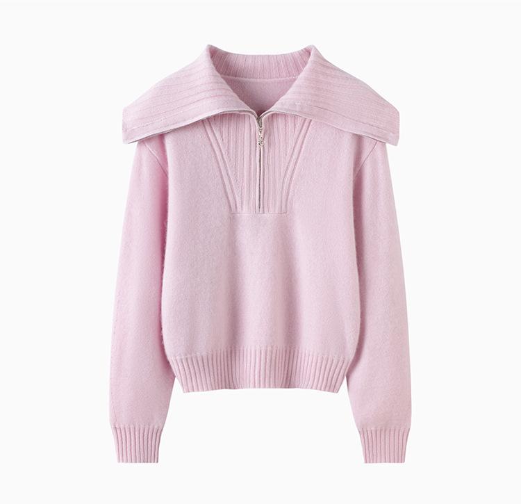Women's Fashionable Cashmere Knit Sweater: Solid Color, Zip Collar, Loose Fit, Slimming, Comfy & Thick