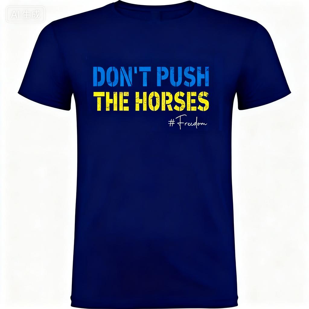 2025 Summer Dont Push The Horses Funny Meme Quote for Sarcastic Minds 100 Pure Cotton Printed Tshirt Men Short Sleeve Tops
