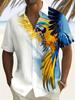 Men's Tropical Print Button Shirt- Lightweight 100% Polyester, Loose Fit, Short Sleeve, Vibrant Toucan Design, Suitable for Summer Casual Wear