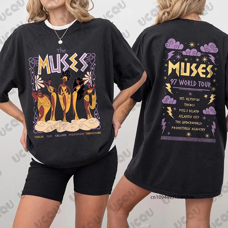 Vintage Hercules The Muses 97 World Tour Print Cotton Women Tshirt Summer Short Sleeve Tees Casual Oversized Unisex Tops