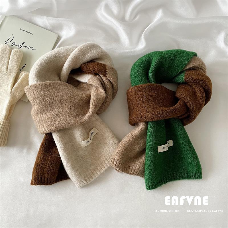 Contrast Color Korean Scarf: Cute & Cozy Knit for Women, Autumn/Winter Neck Warmer, Easy To Match for Students