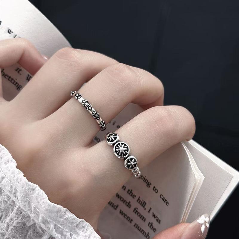 Personalized Retro Retro Octagram Iris Open Ring Stacked With Trendy Punk Plain Ring Index Finger Ring For Women