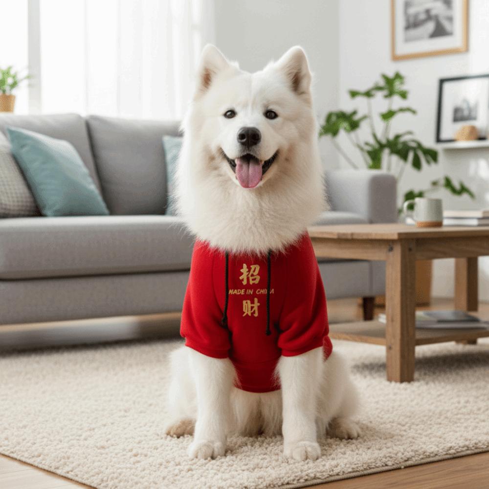Warm Winter Puppy Clothes Blessing Dog Fleece Coat Dog Costume New Year Dog Hoodie Winter