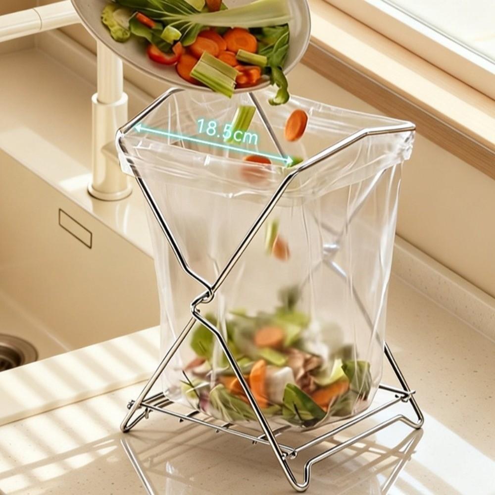 Stainless Steel Garbage Bag Holder Trash Bag Holder for Kitchen Counter Office Desktop