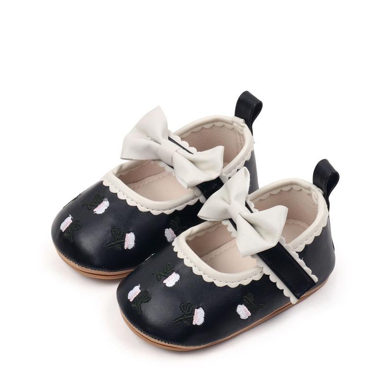 Citgeett Autumn Infant Baby Girls Flats Cute Floral Embroidery Dress Shoes Non-Slip Crib Shoes