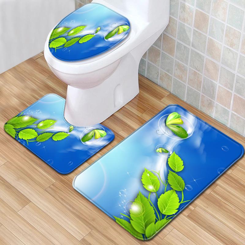 Small Fresh Toilet Three-Piece Floor Mat Bathroom Absorbent Non-Slip Carpet Door Mat