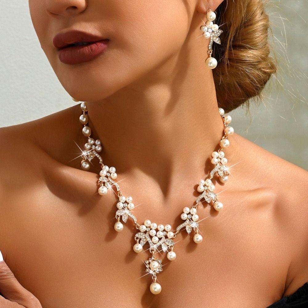 Shining Claw Chain Jewelry Set Exquisite Necklace Earrings Set Pearl Necklaces Earrings  Women