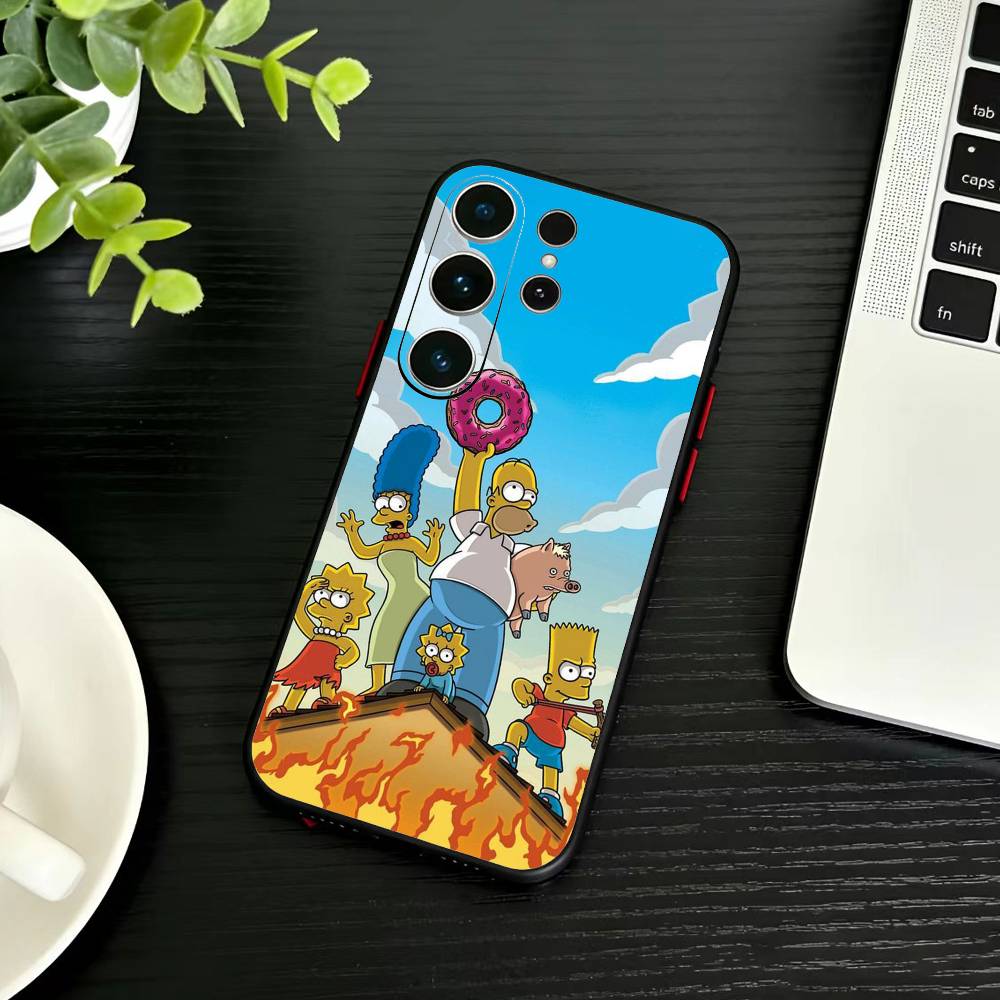 The H-Simpsons Cartoon Phone Case For Samsung S26,S25,S24,S23,S22,S30,S21,Ultra,Plus,FE 5G Black Soft Cover