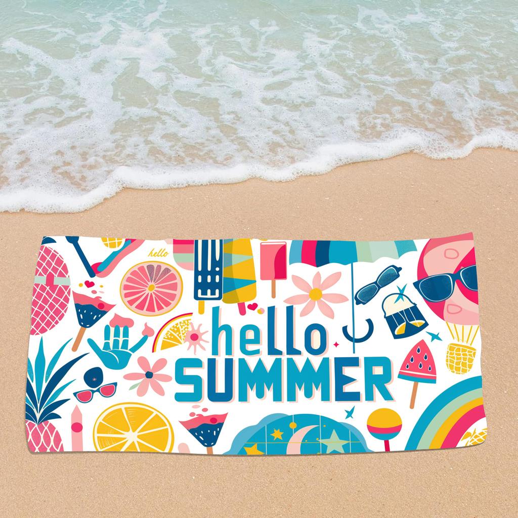 Hello Summer Tropical Print Beach Towel Quick Dry Microfiber Pineapple Floral Towel for Beach Pool Gym Camping