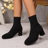 Fashion Autumn Winter Women's Knit Elastic Socks Boots Pointed Toe Chunky Heel Boots Black Fashion Ankle Chelsea Boots Plus Size 43
